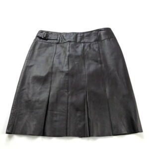 Cache 100% Lamb Leather 6 (Fits 30In) Zip Pleated Lined Mini Skirt Brown READ